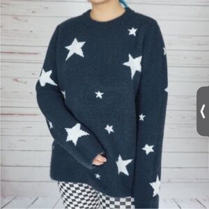 H&M Navy Star Print Chunky Oversized Sweater Medium Crewneck White Stars Motif